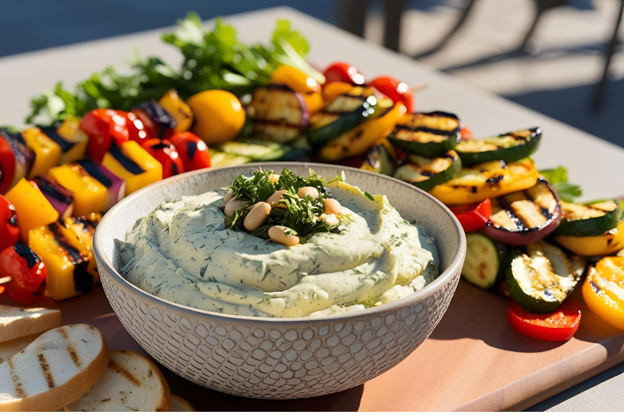 Memorial Day BBQ the Healthy Way: Grilled Veggie Platter with Creamy Herbed White Bean Dip