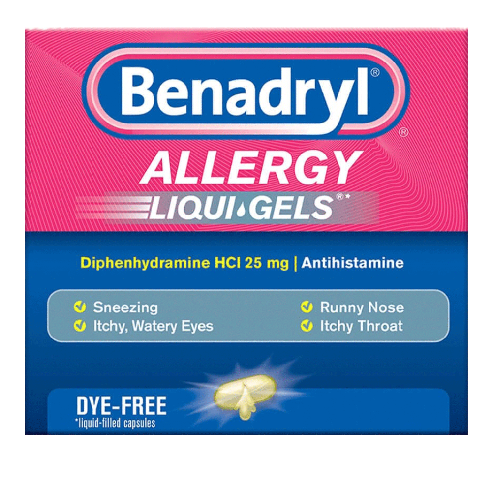 BENADRYL Allergy Antihistamine Dye-Free LIQUI-GELS with Diphenhydramine HCl 25 mg