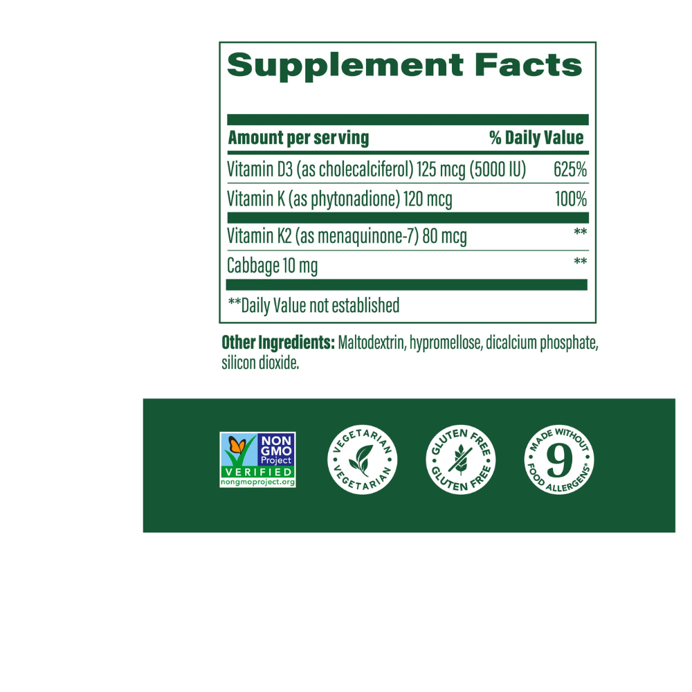 Vitamin D3 5000 IU (125 mcg) plus K & K2