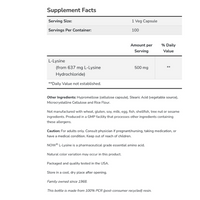 Thumbnail for L-Lysine 500 mg Veg Capsules
