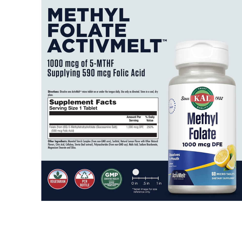 Methyl Folate 1000 mcg DFE ActivMelt Instant Dissolve Tablets
