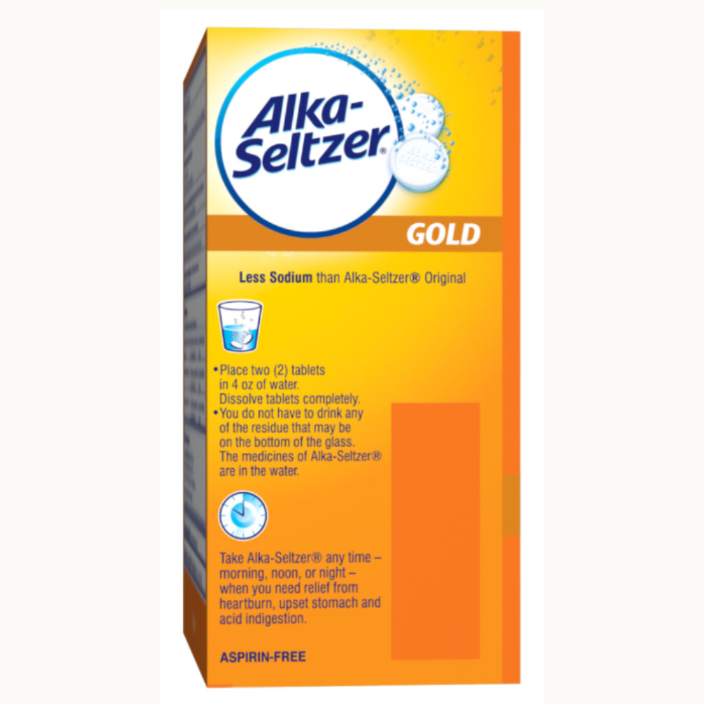 Alka-Seltzer Gold Effervescent Heartburn Relief Antacid Tablets Without Aspirin