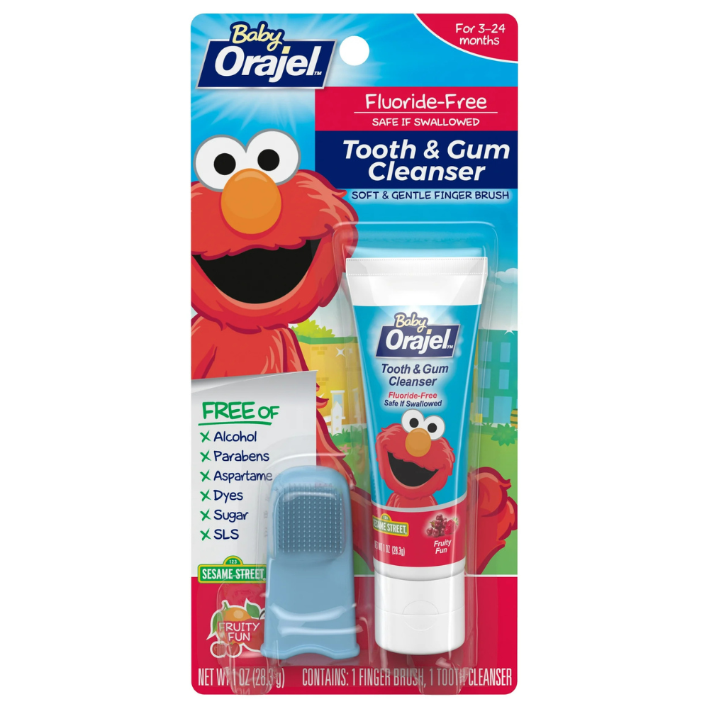 Orajel Elmo Fluoride-Free Tooth & Gum Cleanser with Finger Brush