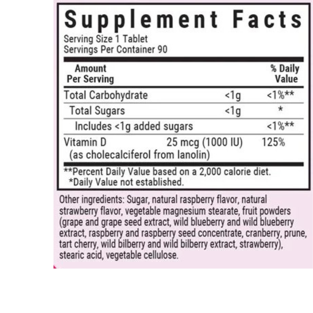 EARTHSWEET CHEWABLES VITAMIN D3 1000 IU - Raspberry Flavor