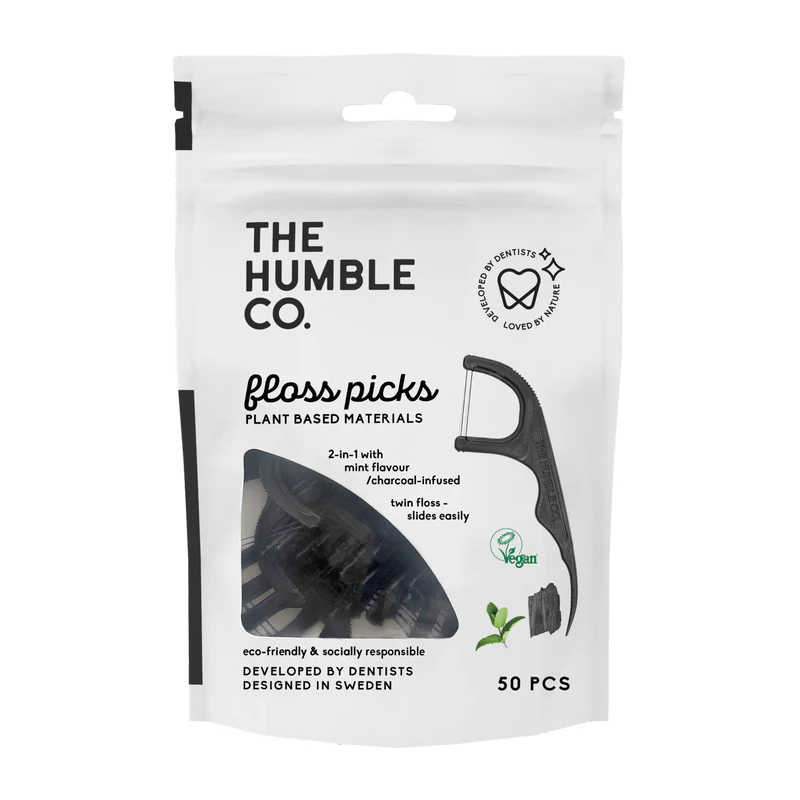 Dental Floss Picks Charcoal - The Humble Co.