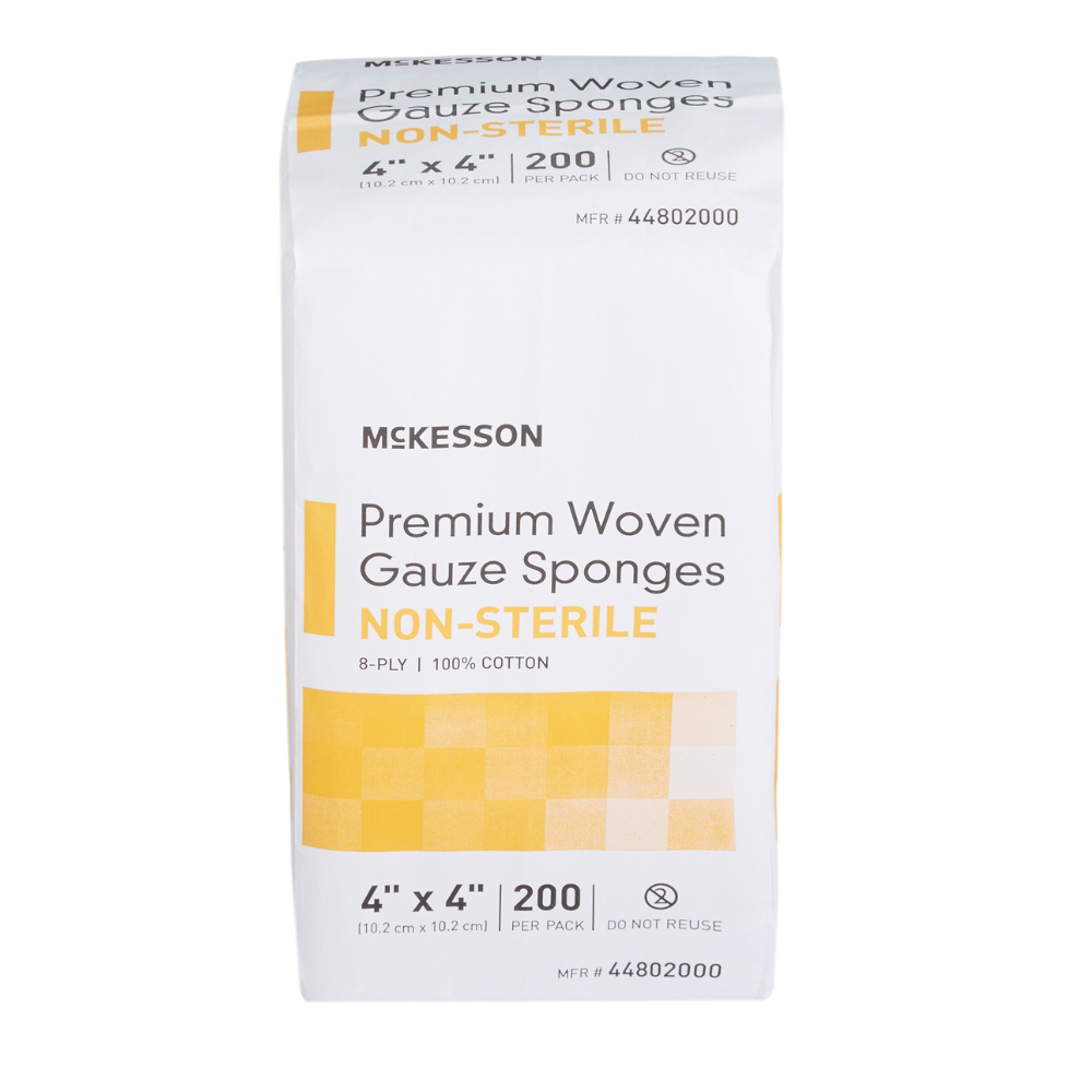 Esponja de gasa McKesson de 4 x 4 pulgadas, 8 capas, no estéril, 200 por paquete
