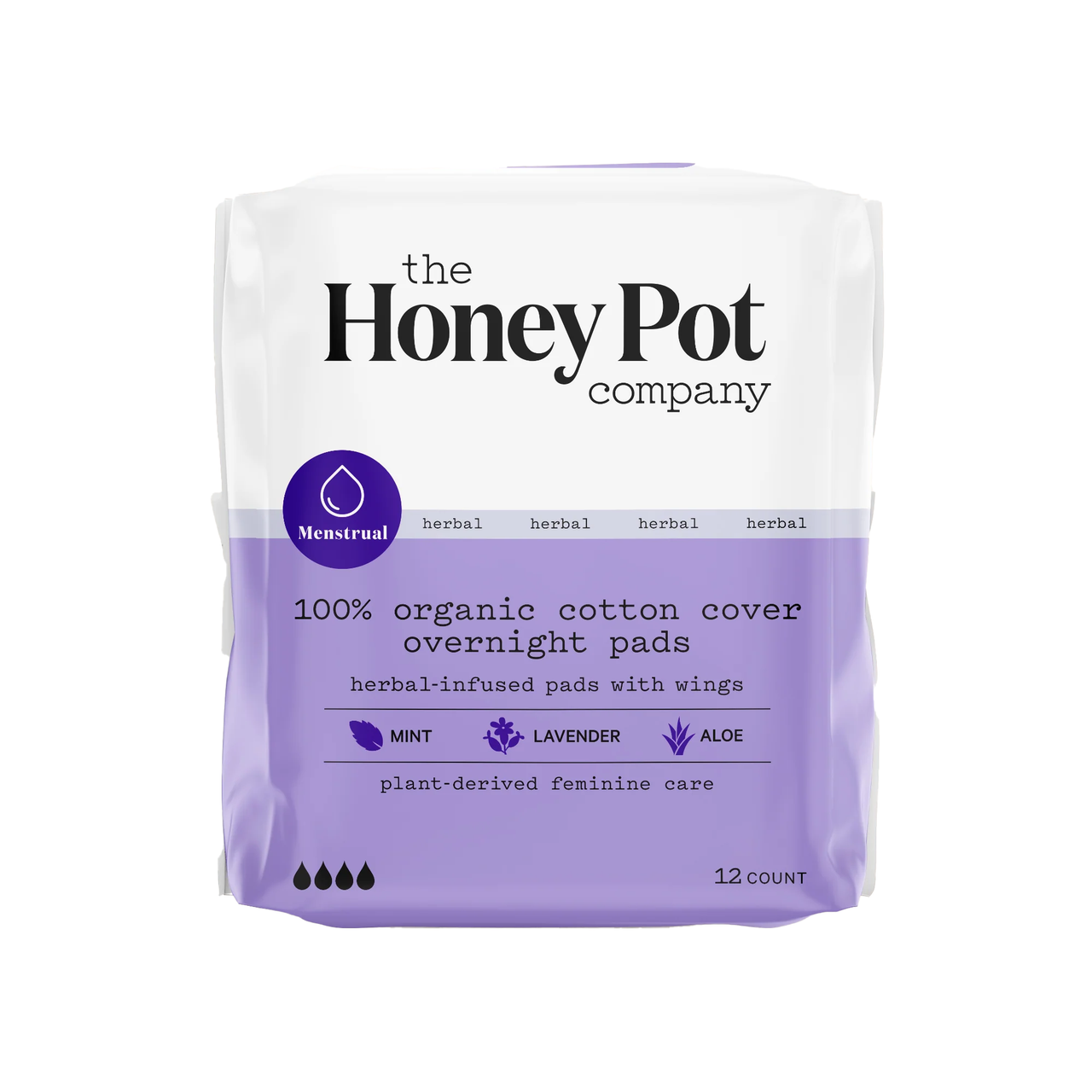 Organic Cotton Cover Overnight Pads with Wings - Honey Pot Company