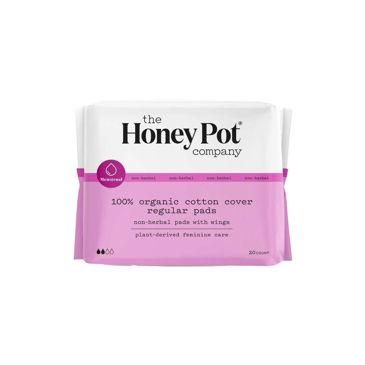 Organic Cotton Cover Non-Herbal Regular Pads with Wings - Honey Pot Comp.