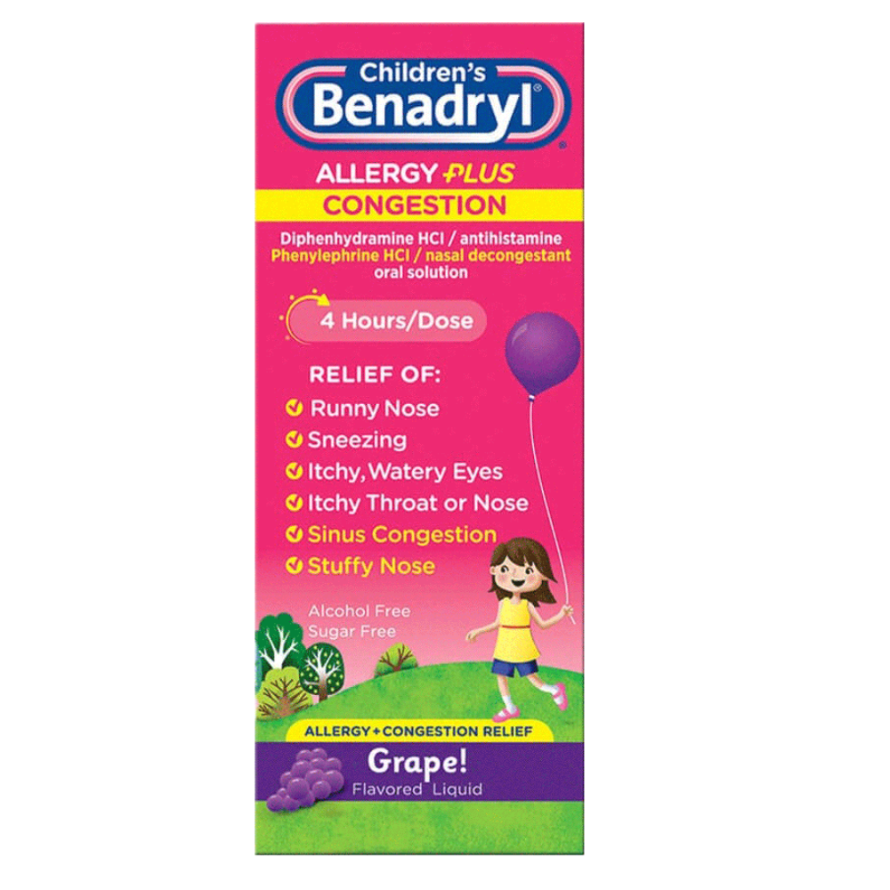 Children's BENADRYL Allergy Plus Congestion Nasal Decongestant & Sinus Liquid Medicine for Kids