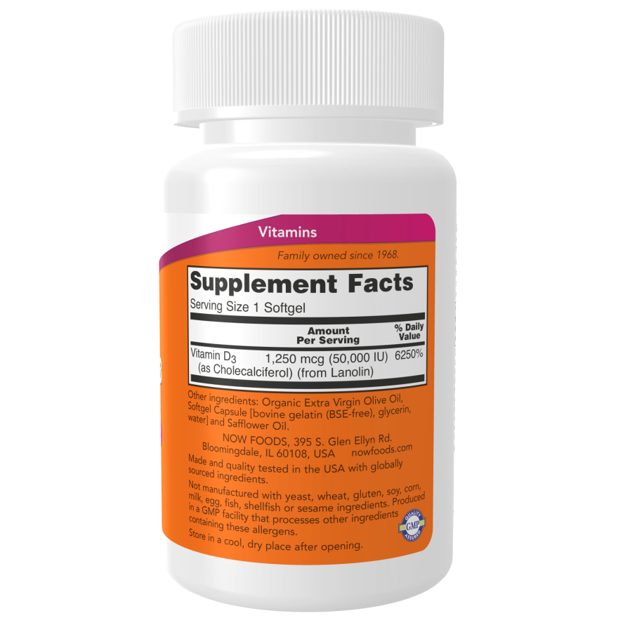 Vitamin D-3 50000 IU Softgels - Nowfoods