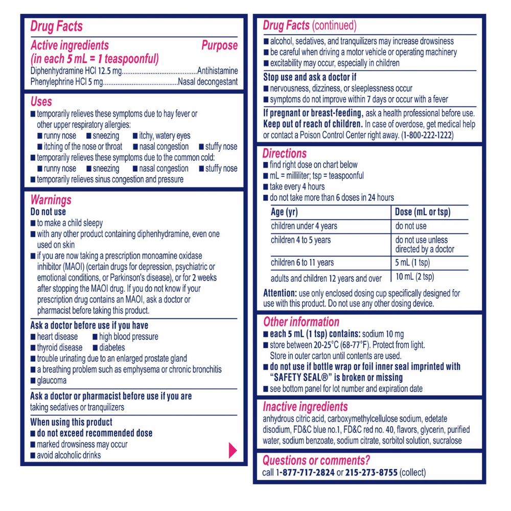 Children's BENADRYL Allergy Plus Congestion Nasal Decongestant & Sinus Liquid Medicine for Kids