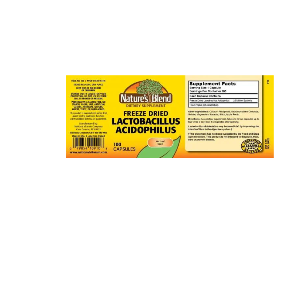 ACIDOPHILUS LACTOBACILLIN FREEZE DRIED 25 MILLION FRIENDLY BACTERIA, 100 CAPSULES