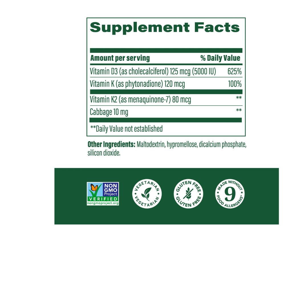Vitamin D3 5000 IU (125 mcg) plus K & K2