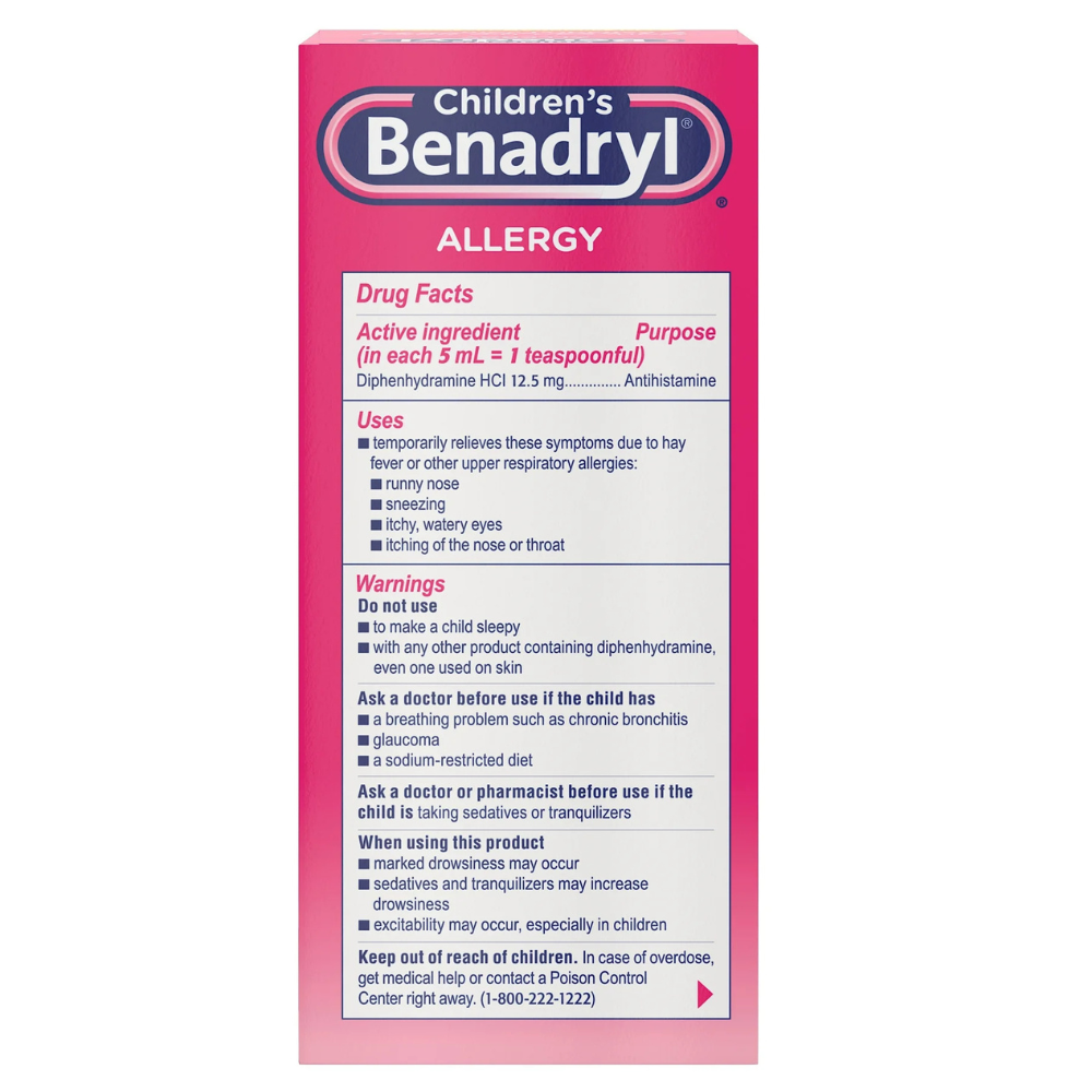 Children’s BENADRYL Allergy Relief Liquid Medicine with Diphenhydramine HCl
