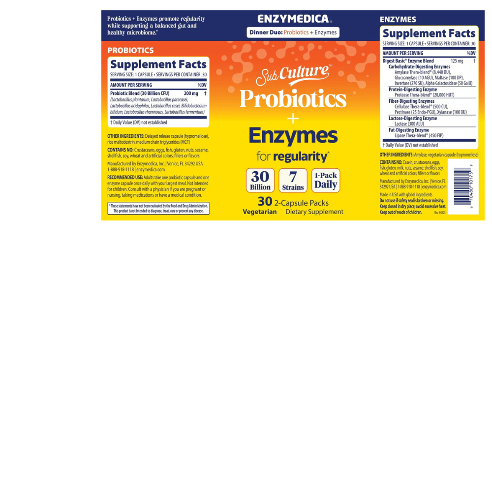 SubCulture Probiotics+Enzymes-Dinner Duo for Regularity