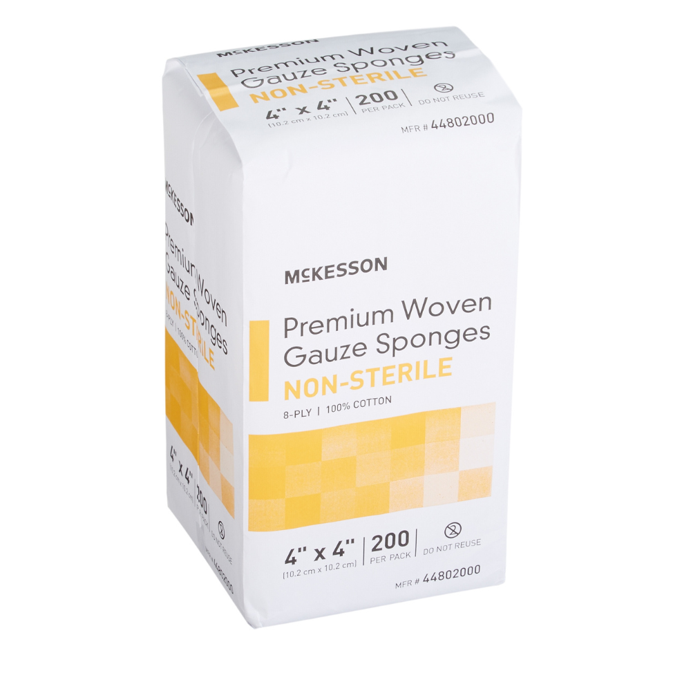 Esponja de gasa McKesson de 4 x 4 pulgadas, 8 capas, no estéril, 200 por paquete