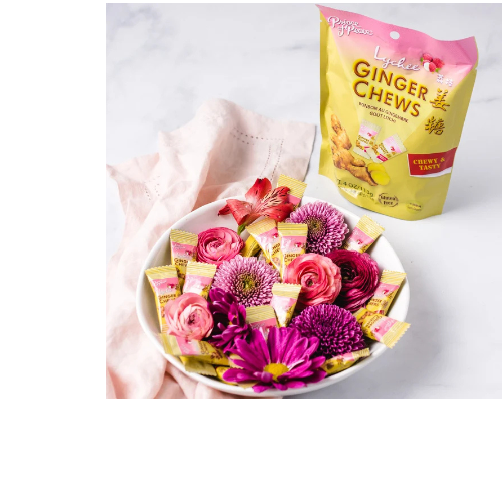 Caramelos de jengibre Príncipe de la Paz (masticables) con lichi