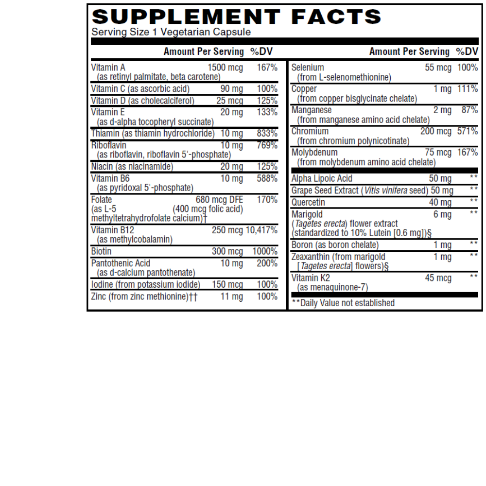 Multivitamínico Coenzimado Una Vez al Día, Sin Hierro