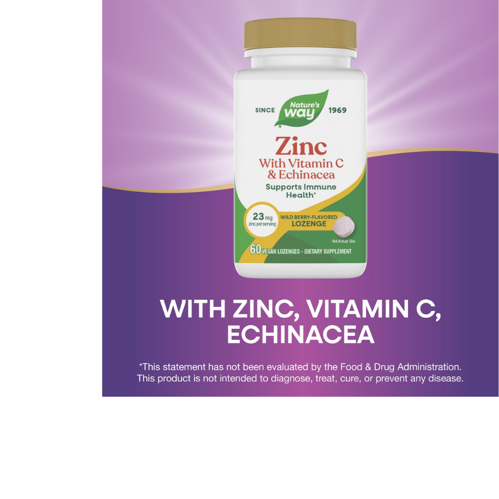 PASTILLAS DE ZINC CON EQUINÁCEA Y VITAMINA C, sabor a frutos del bosque
