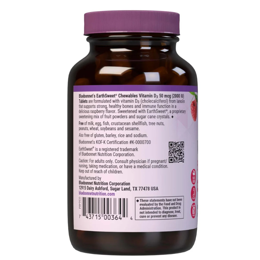 EARTHSWEET CHEWABLES VITAMIN D3 50 mcg (2000 IU) - Raspberry Flavor
