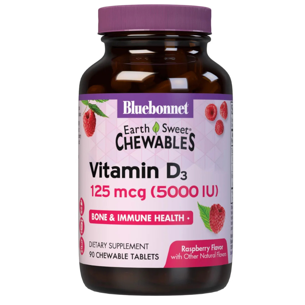 EARTHSWEET CHEWABLES VITAMIN D3 125 mcg (5000 IU) - Raspberry Flavor