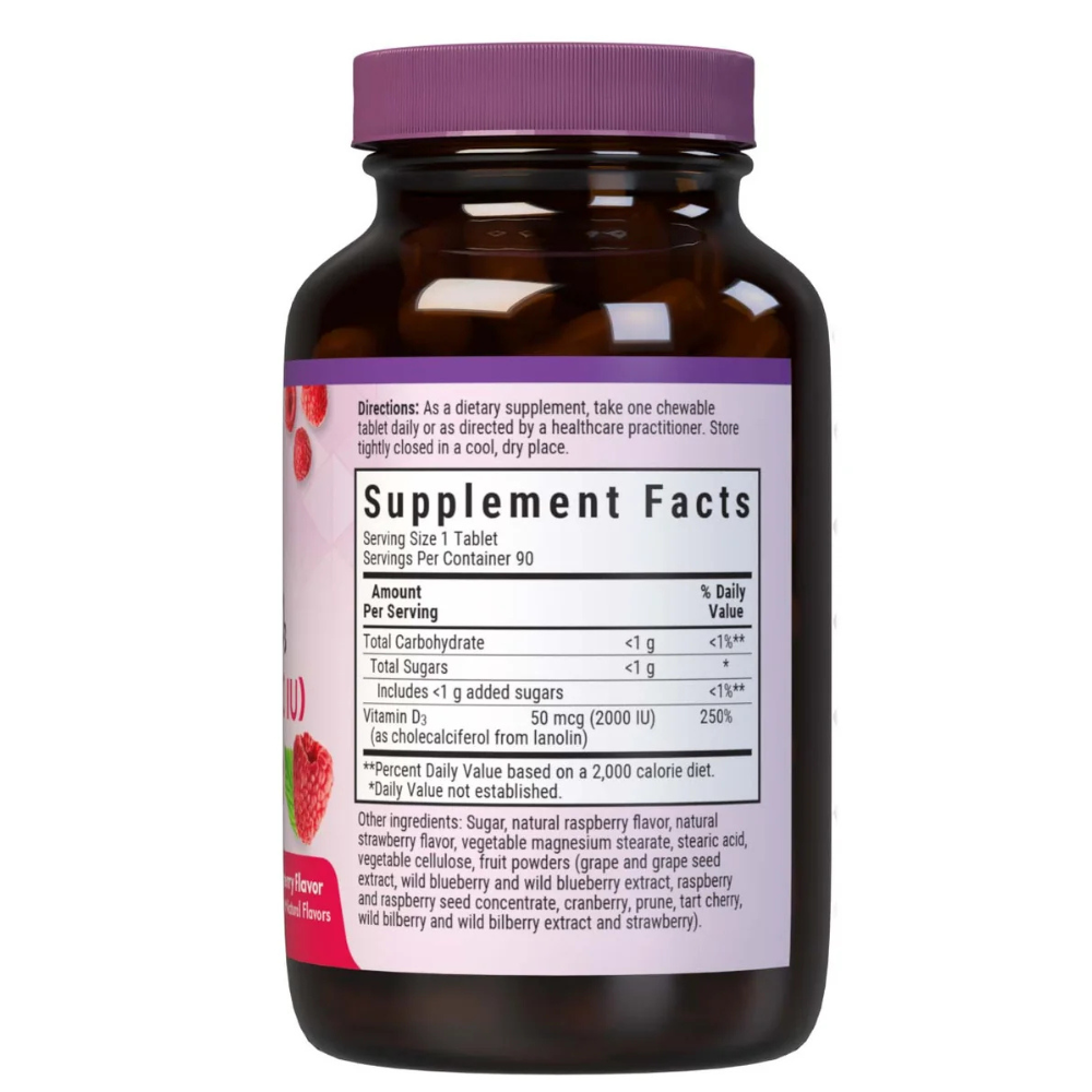 EARTHSWEET CHEWABLES VITAMIN D3 50 mcg (2000 IU) - Raspberry Flavor