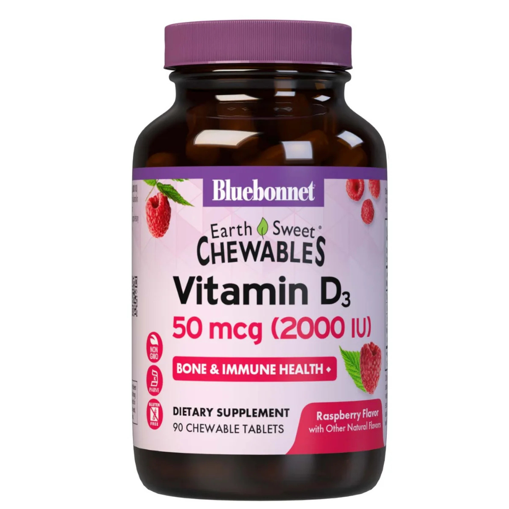 EARTHSWEET CHEWABLES VITAMIN D3 50 mcg (2000 IU) - Raspberry Flavor