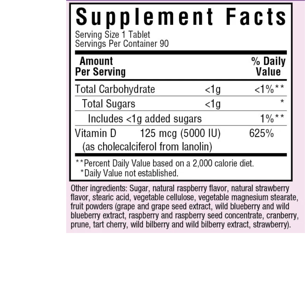 EARTHSWEET CHEWABLES VITAMIN D3 125 mcg (5000 IU) - Raspberry Flavor