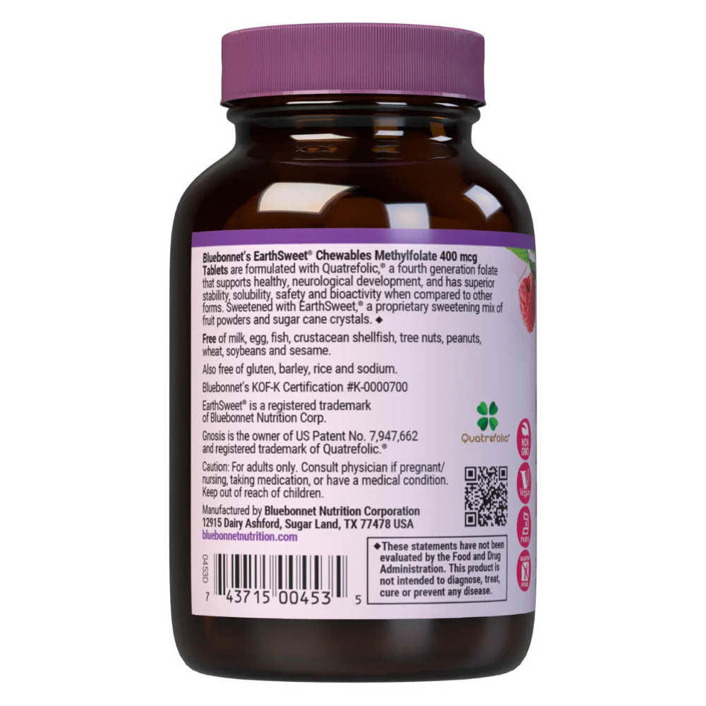 EARTHSWEET CHEWABLES CELLULAR ACTIVE METHYLFOLATE 400 mcg - Raspberry Flavor