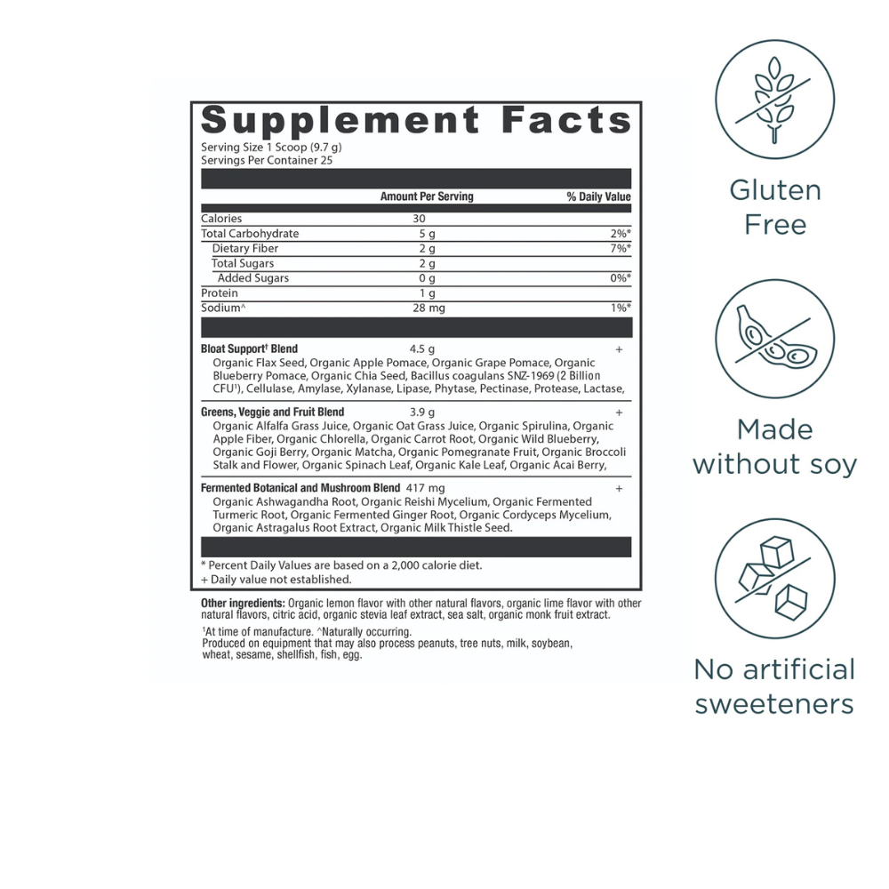 Organic SuperGreens Bloat Relief - CITRUS APPLE FLAVOR