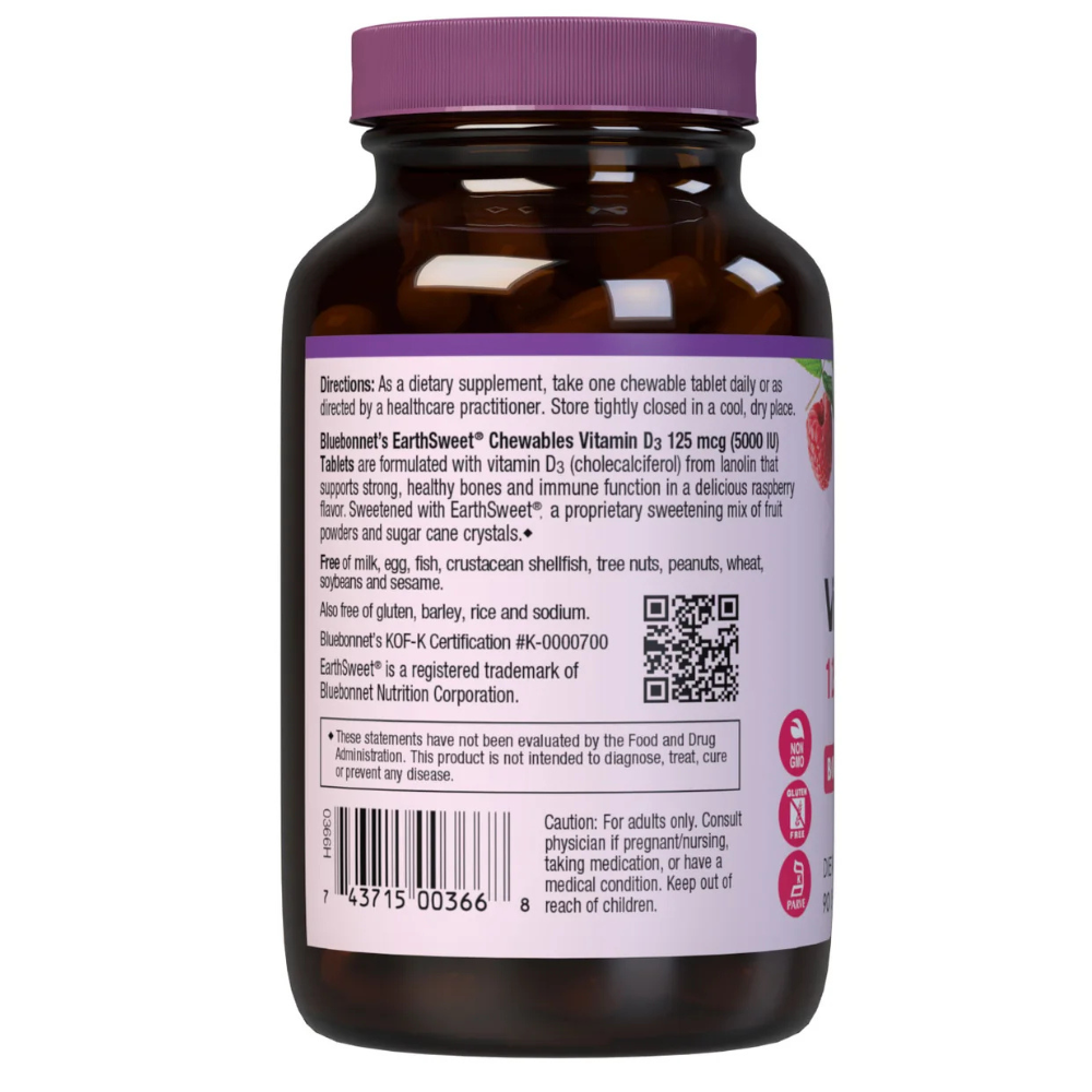 EARTHSWEET CHEWABLES VITAMIN D3 125 mcg (5000 IU) - Raspberry Flavor