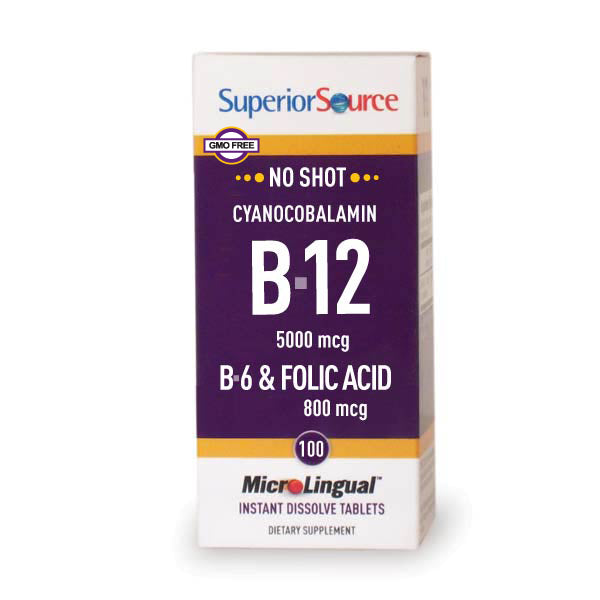 Superior Source B12 B6 Folic Acid 800 Tablets, 5000 mcg