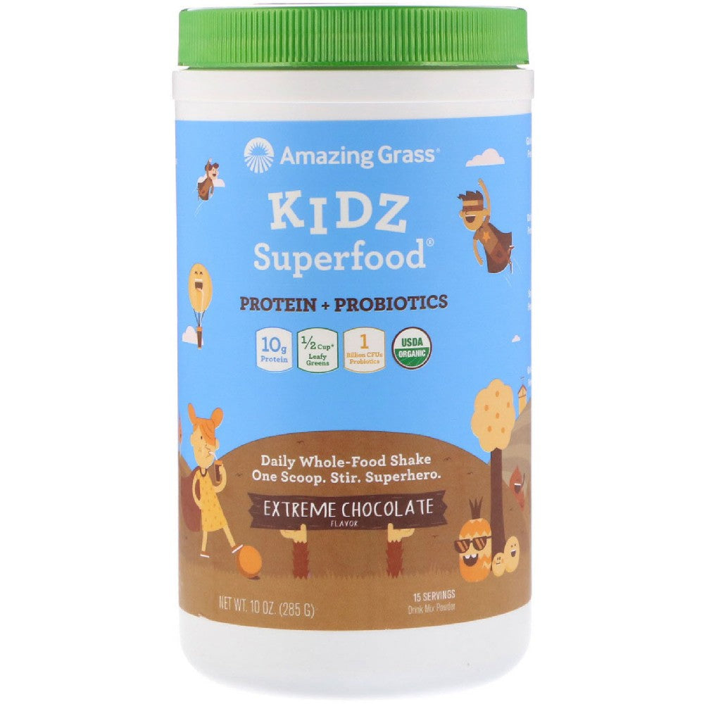 Kidz Superfood Protein + Probiotics Drink Mix Powder Extreme Chocolate - Amazing Grass