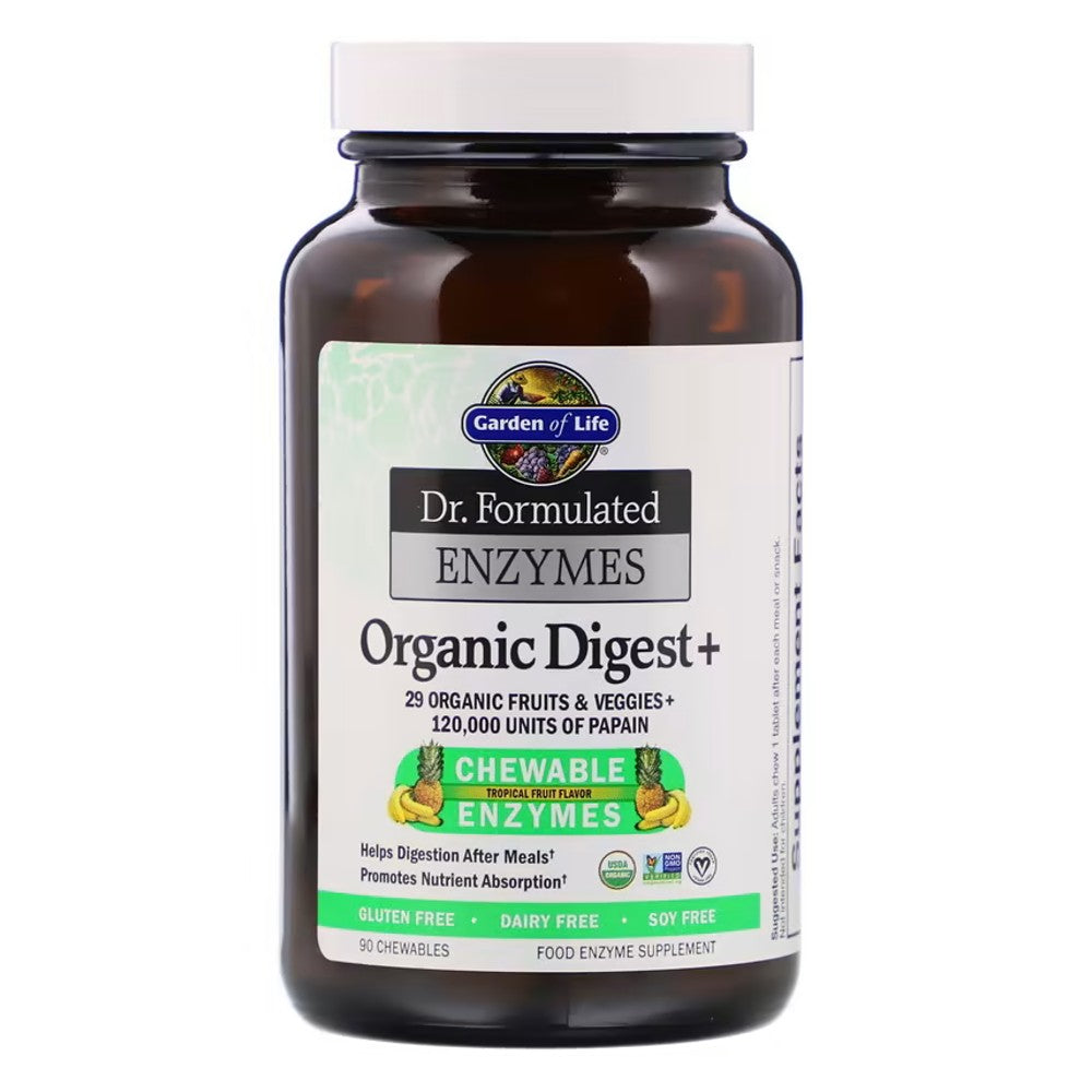 Dr. Formulated Enzymes Organic Digest+ Tropical Fruit Flavor - Garden of Life