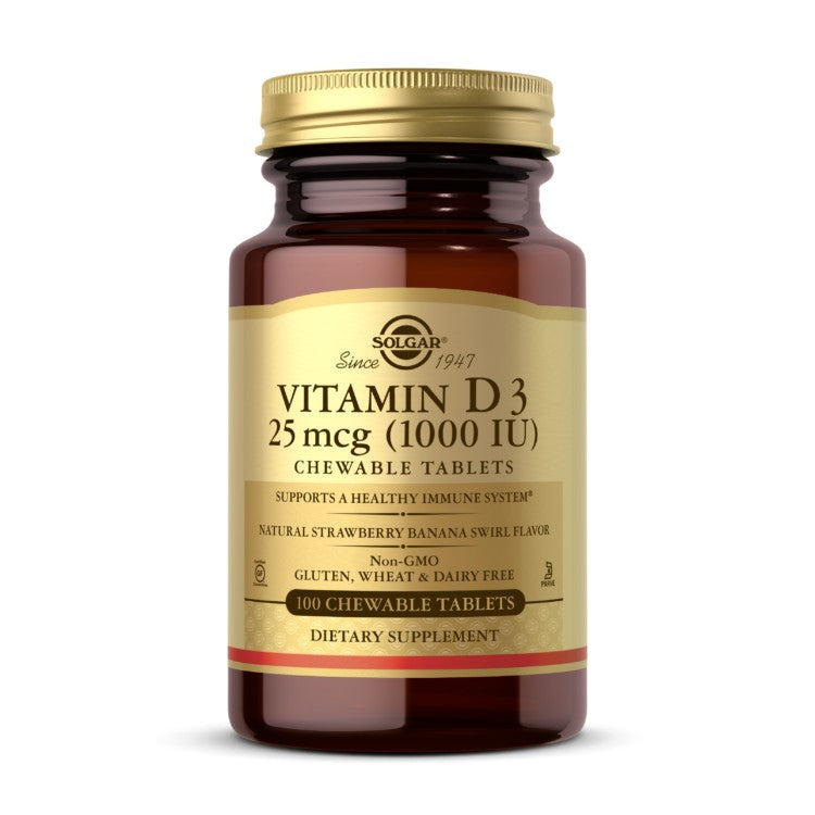 Vitamin D3 (Cholecalciferol) 25 MCG (1000 IU) – Natural Strawberry Banana Swirl Flavor - My Village Green